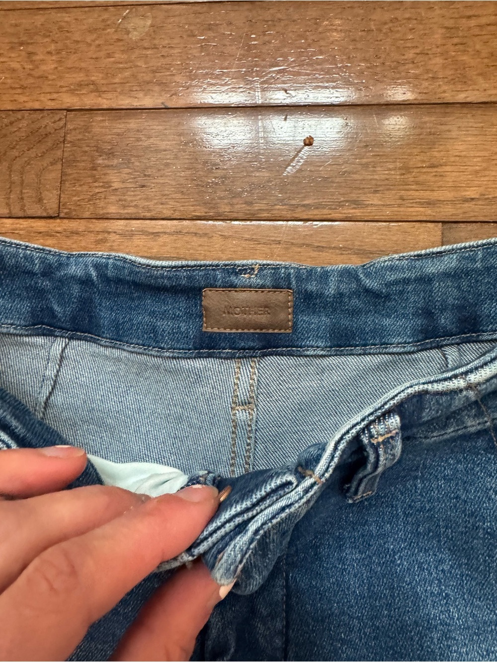 MOTHER Denim The Major Zip Skimp High Rise Jeans in Medium Blue Wash - Picture 6 of 15
